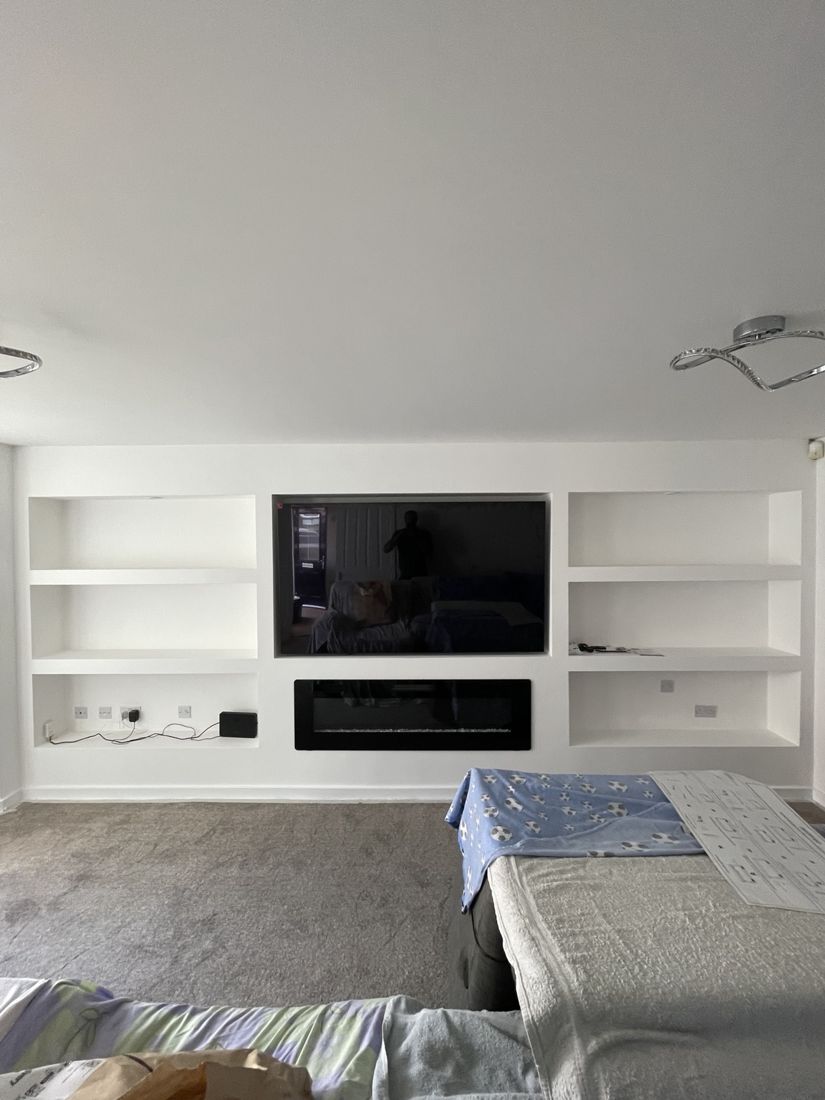 Built-in media wall and fireplace